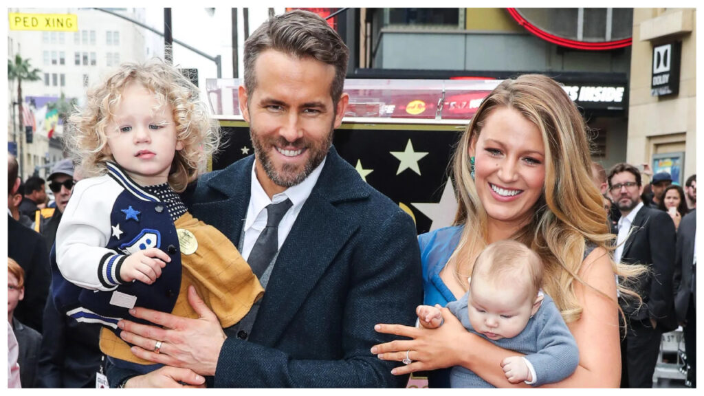 Blake Lively with her husband Ryan Reynolds and her daughters James and Inez celebretea.com