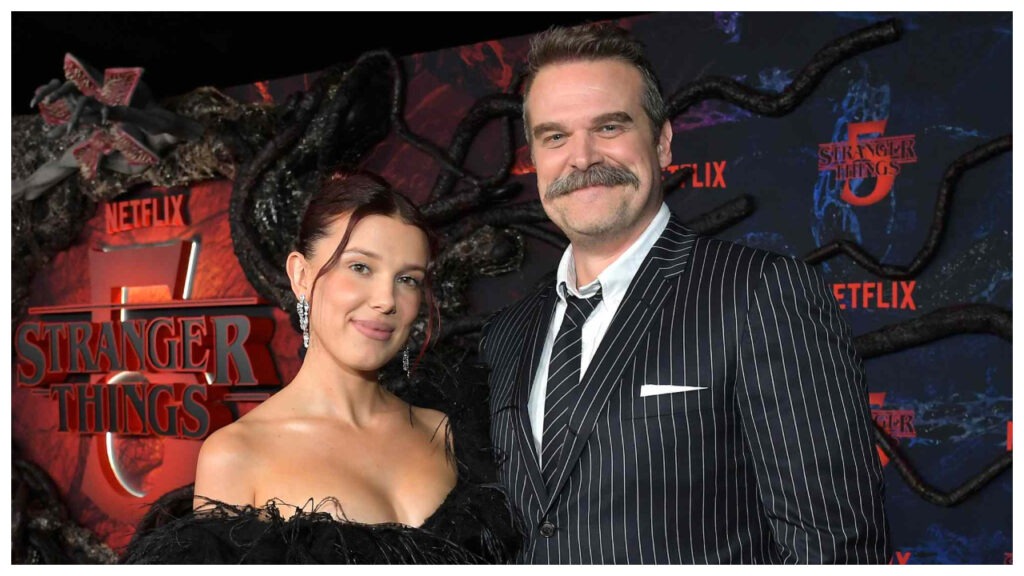 At the November 6 New York premiere, Millie Bobby Brown and David Harbour shared a warm hug and laughed together on the red carpet celebretea.com
