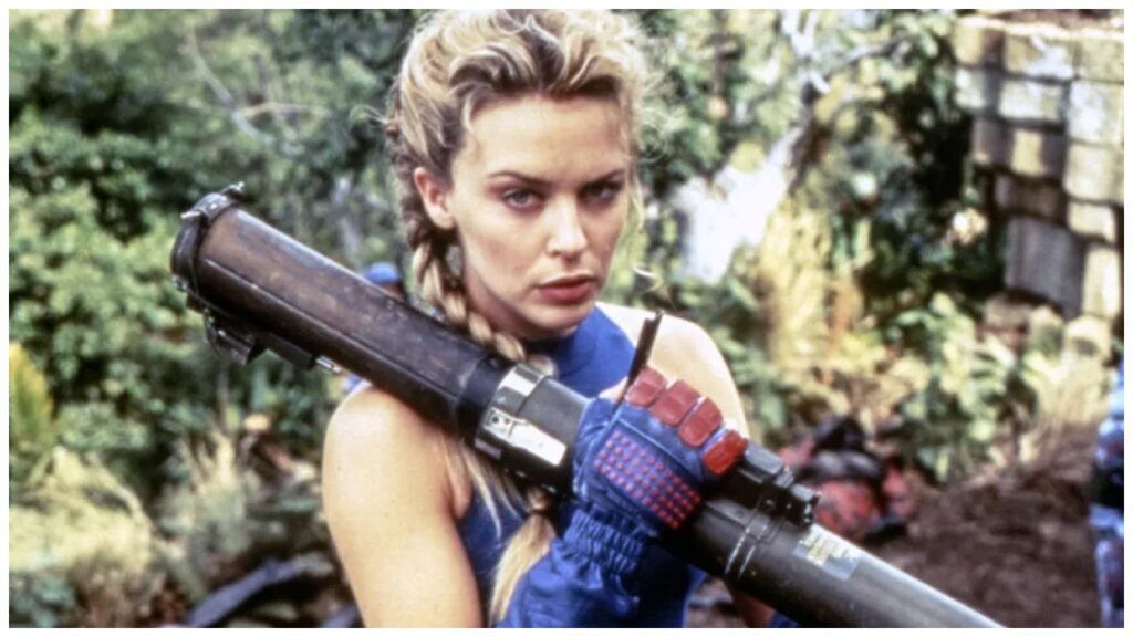 Kylie Minogue portrays Cammy in her iconic blue outfit in Street Fighter celebretea.com