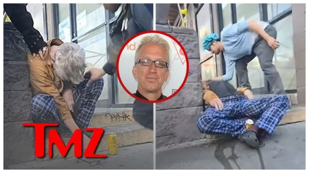 Grainy phone footage captured Andy Dick stumbling near Hollywood & Highland due to drug overdose. 
celebretea.com